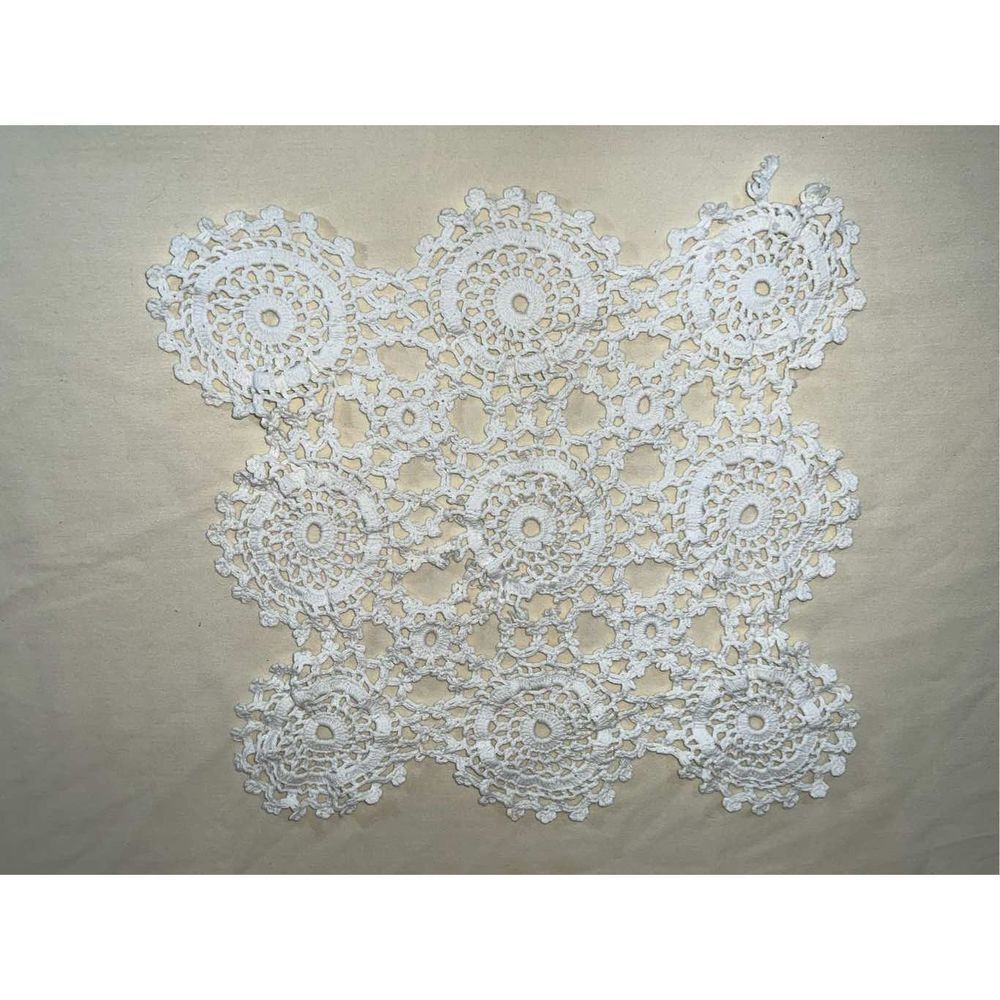 Vintage Ecru Hand Crocheted Table Runner or Dresser Doily Handmade in 1970s 13”
